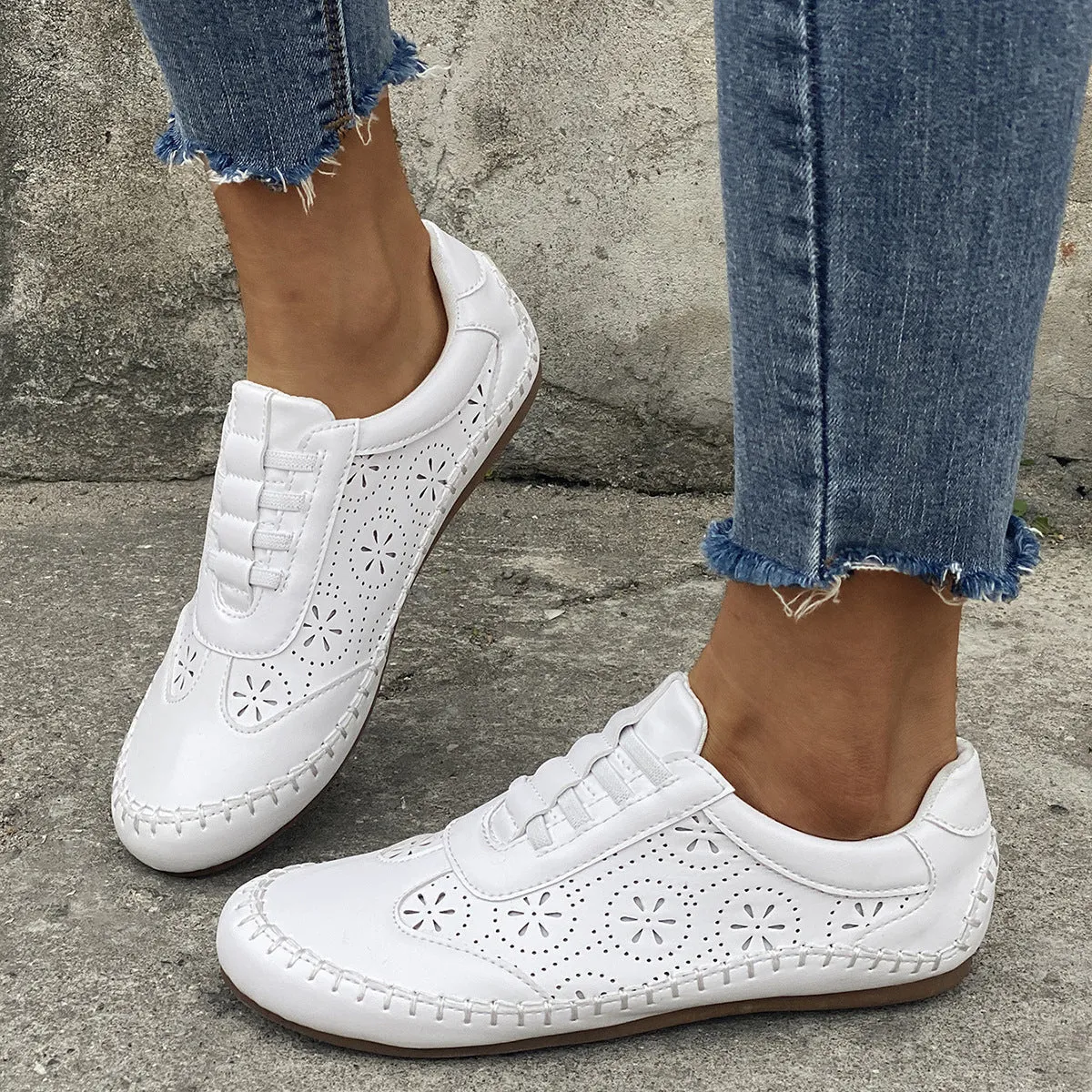 2022 autumn new round toe hollow flat casual shoes