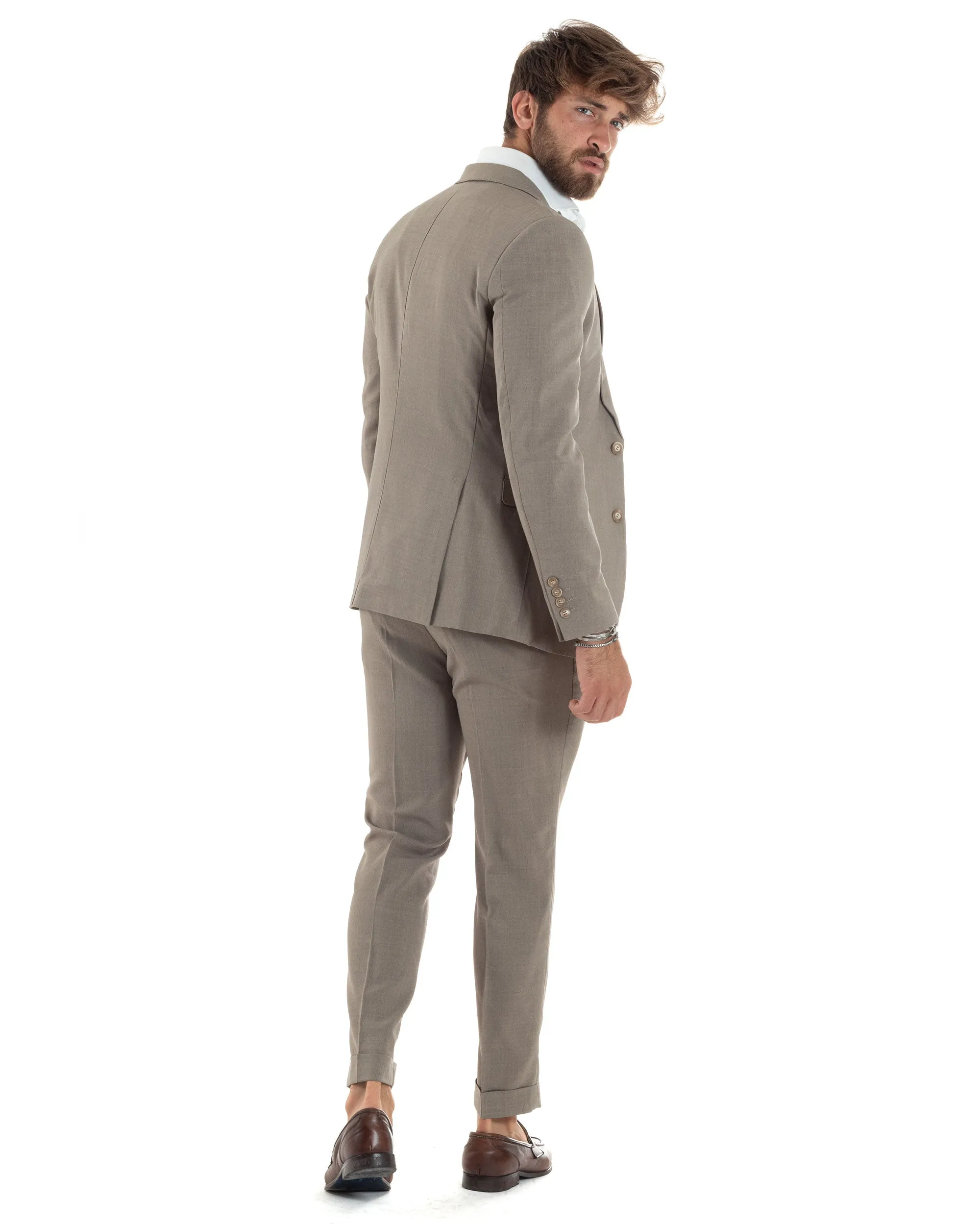 Abito Uomo Monopetto Vestito 3 Pezzi Completo Giacca Pantaloni Panciotto Elegante Sartoriale Beige Melangiato GIOSAL-AE1063A