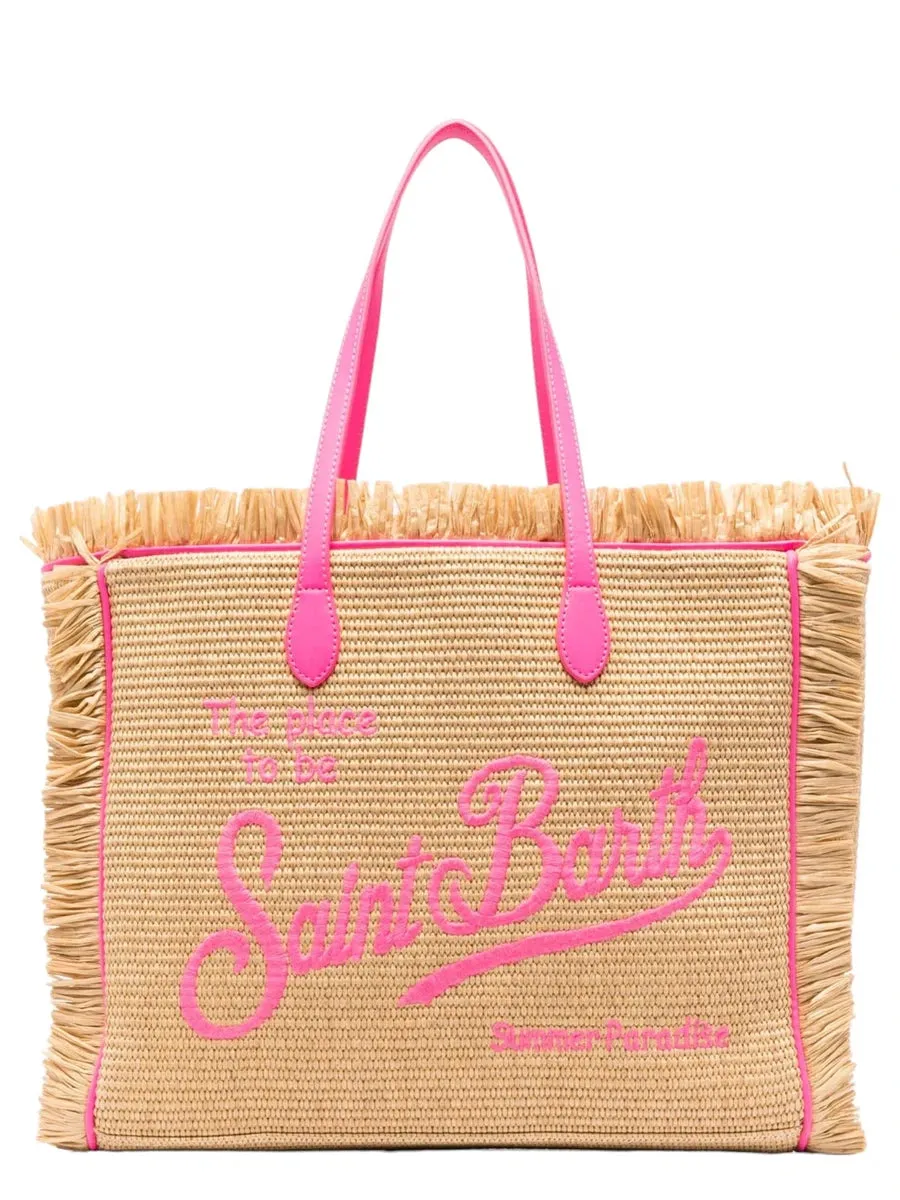 Borsa da Spiaggia Vanity con Frange e Logo Ricamato