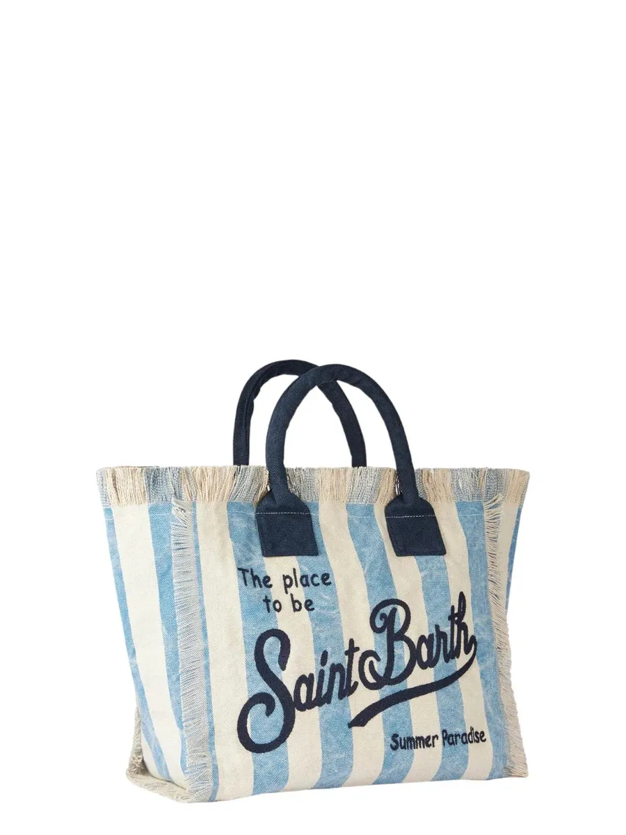 Borsa Vanity in canvas con stampa Saint Barth