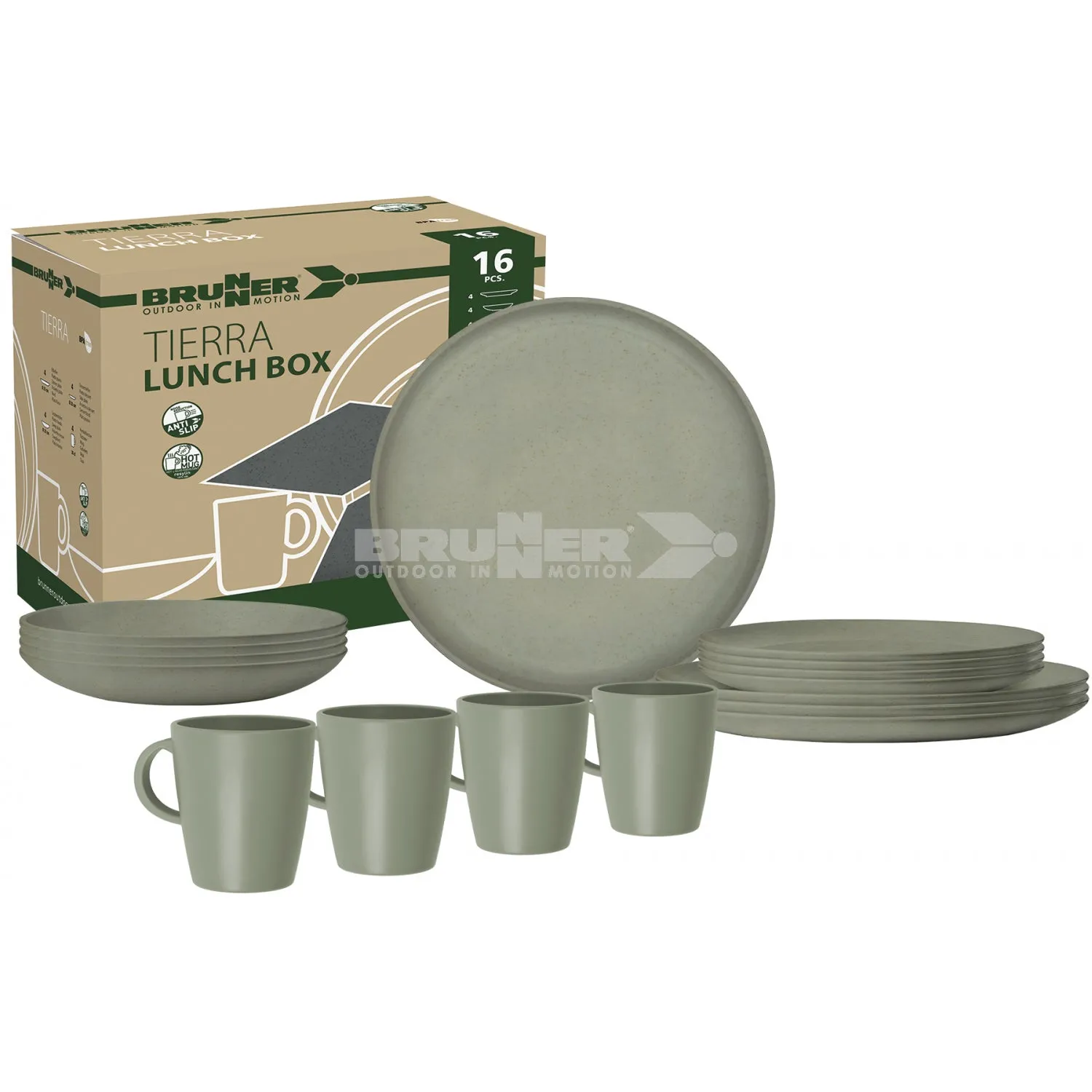 BRUNNER LUNCH BOX PLA TIERRA FOREST SET PIATTI TAZZE DA 16 PEZZI IN RESISTENTE MELAMINA E FONDO ANTISCIVOLO