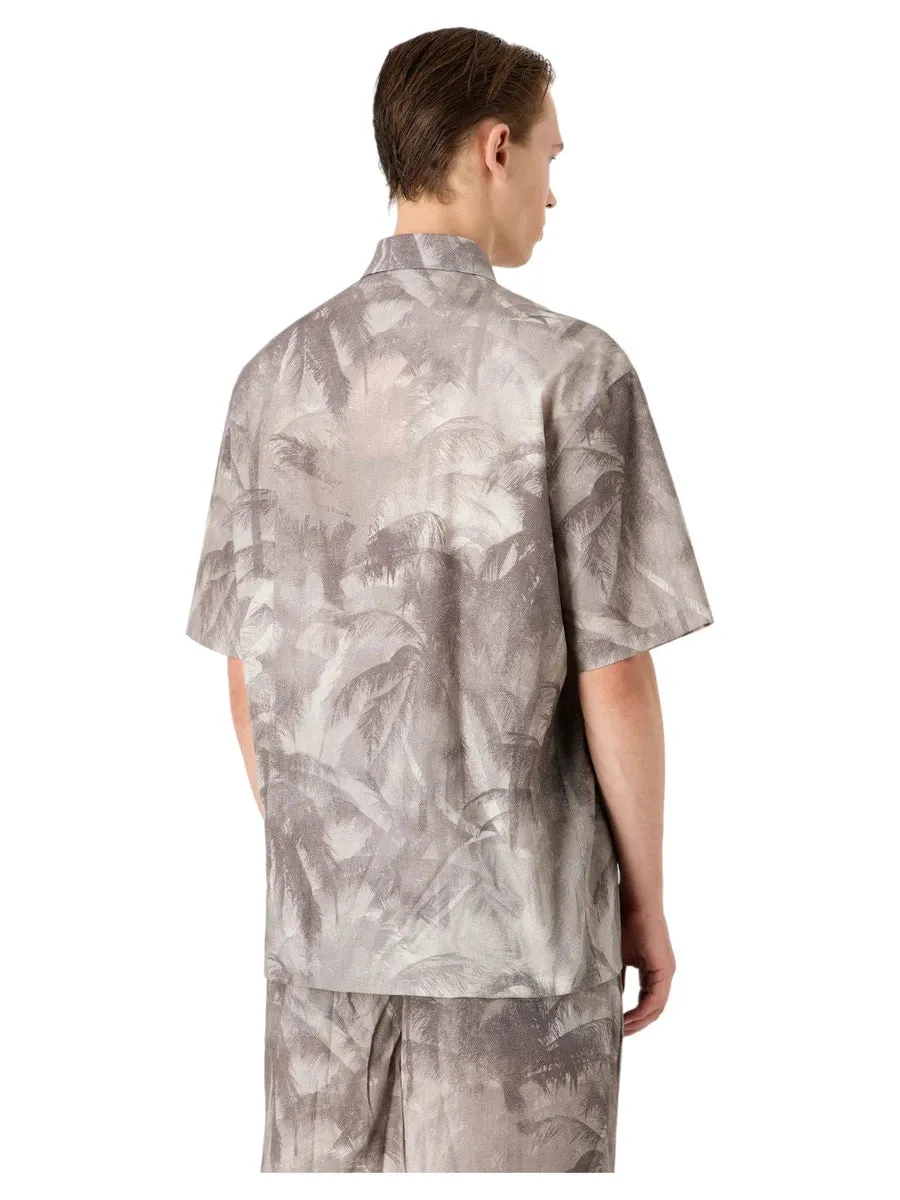 Camicia Oversize in Misto Lyocell con Stampa Palme