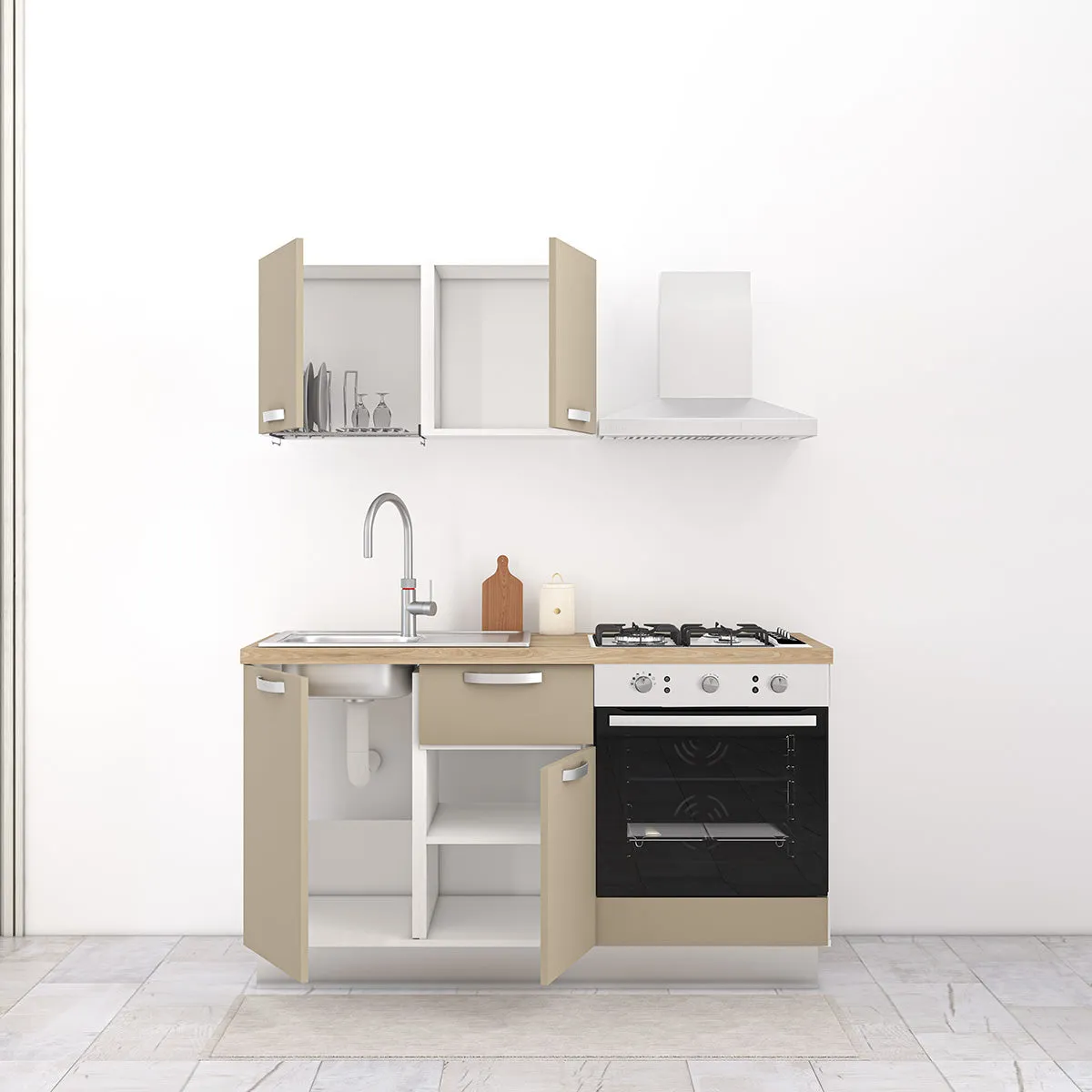 Cucina completa 150cm Aura, perfetta per arredare un appartamento, B&B o un Hotel