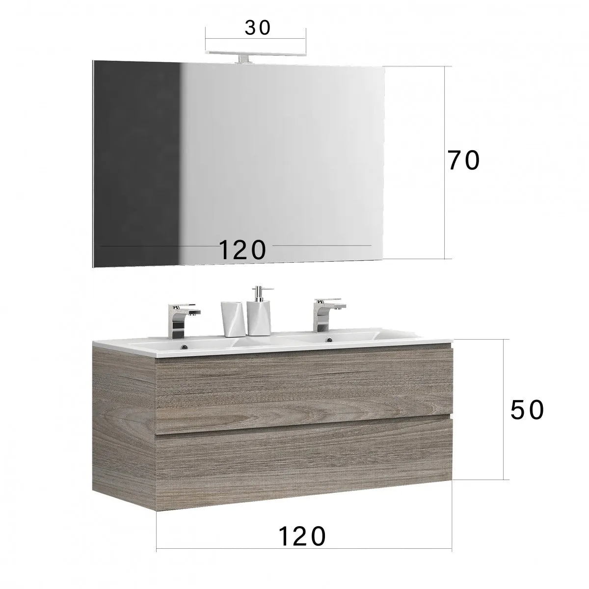 Mobile Bagno Sospeso Doppio Lavabo 120cm Rovere Leder