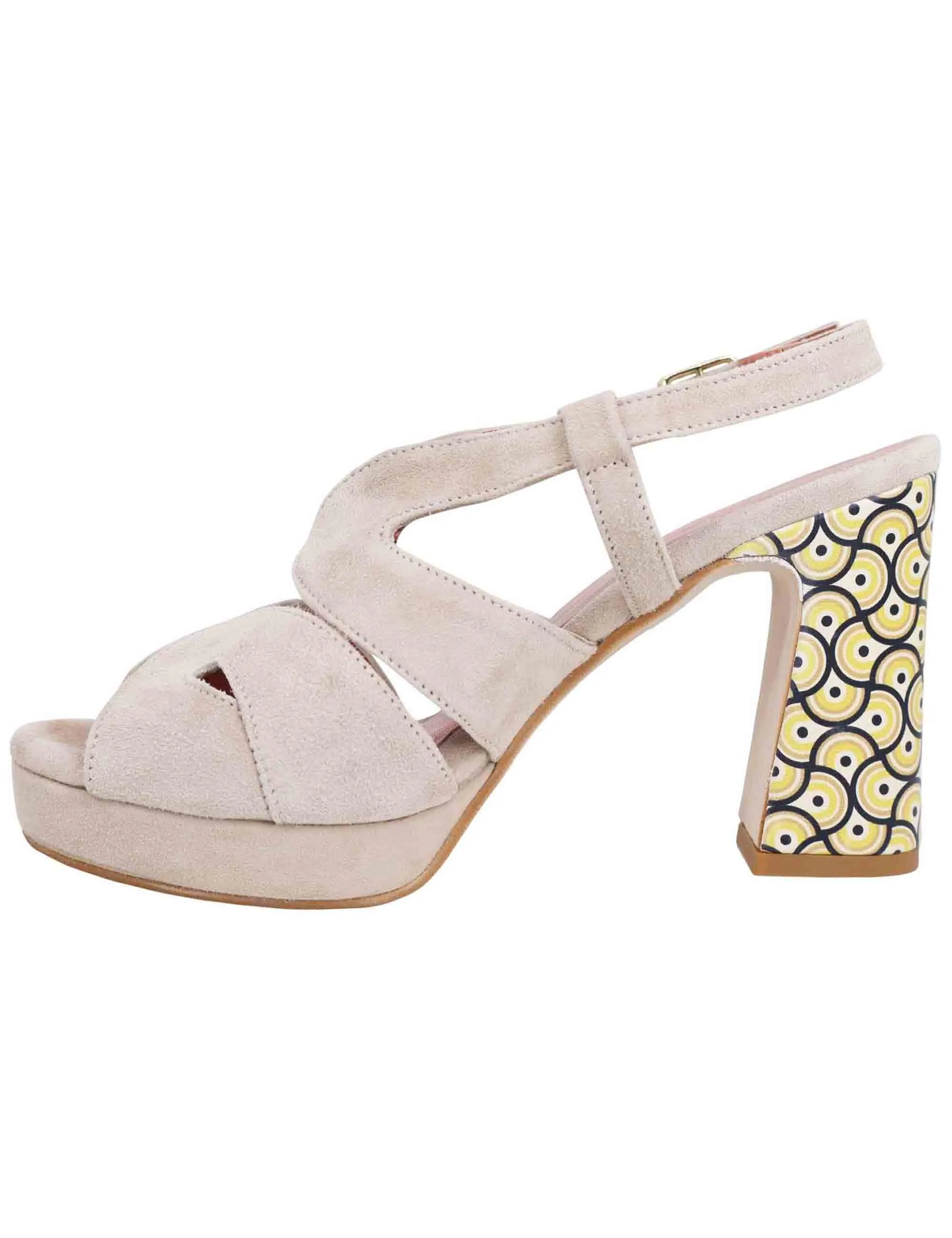 Sandali slingback donna in camoscio sabbia con tacco alto e plateau