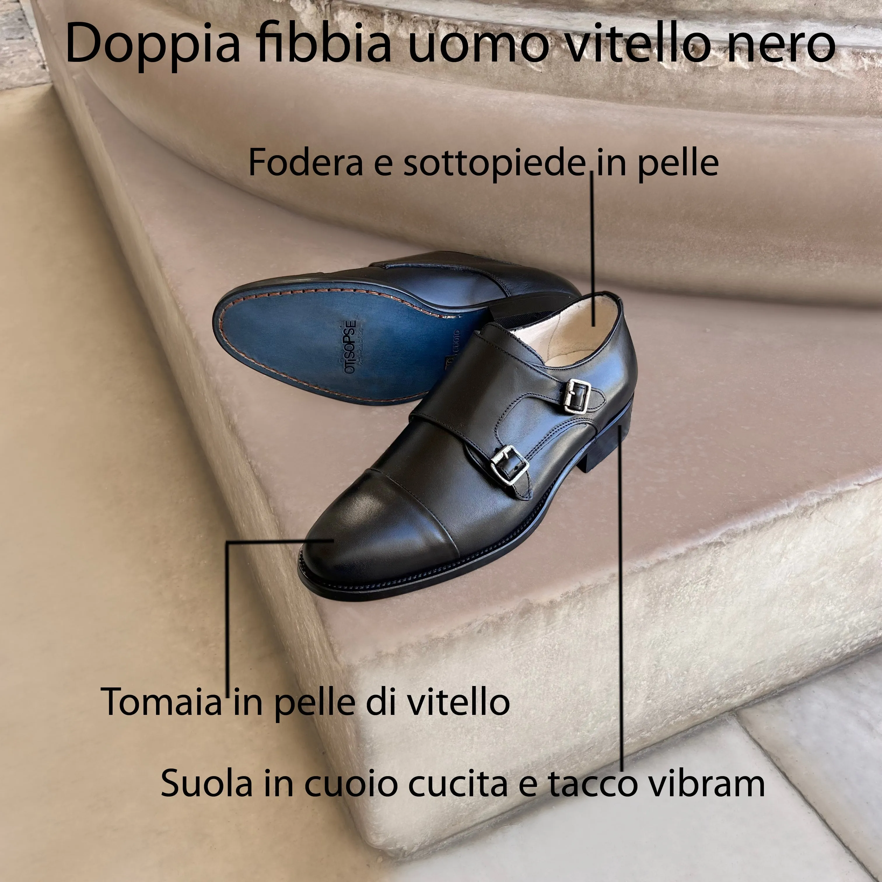 Scarpe doppia fibbia nere in pelle