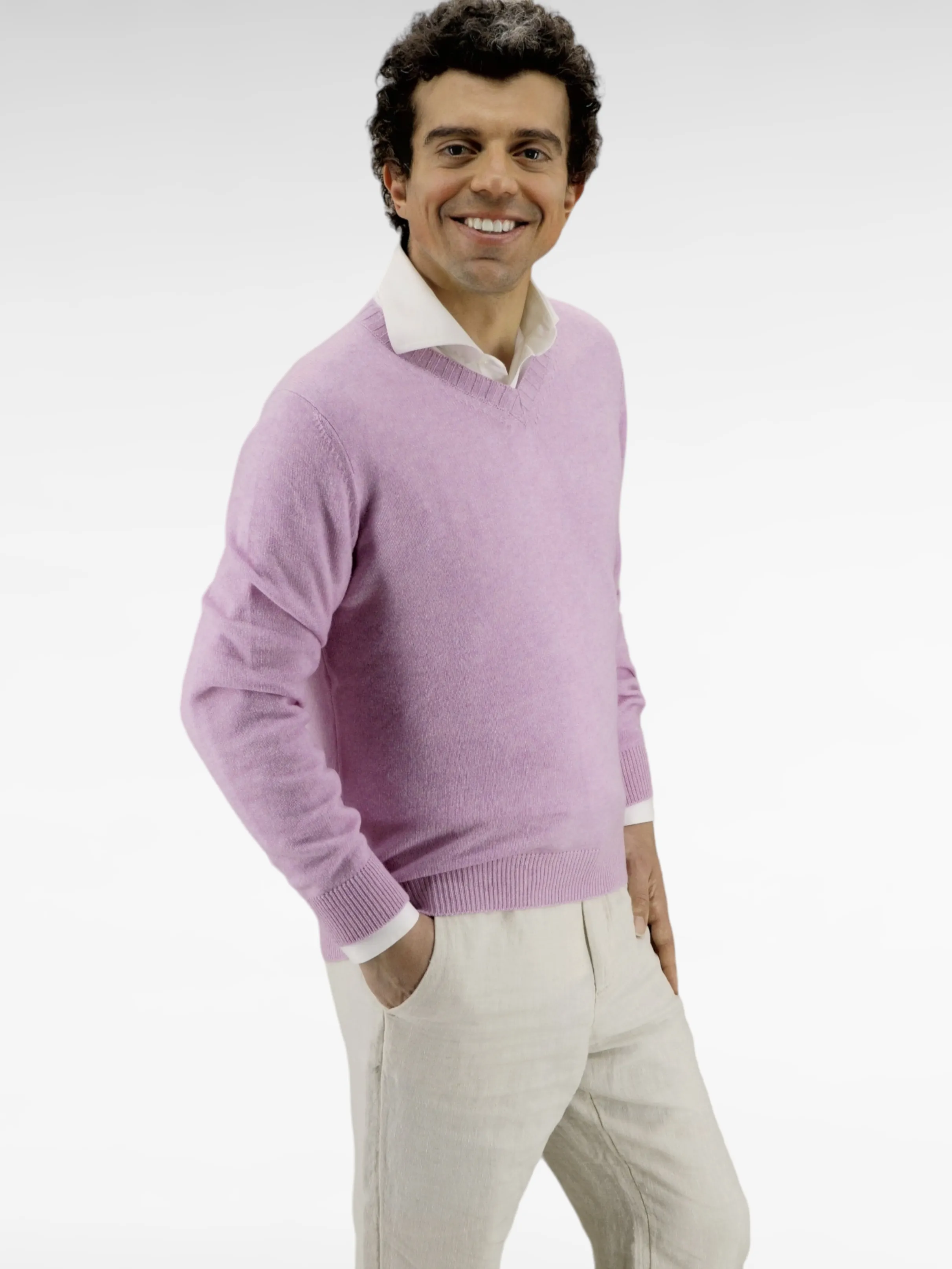 Scollo V Nuvola Pink Lavender 100% Cashmere