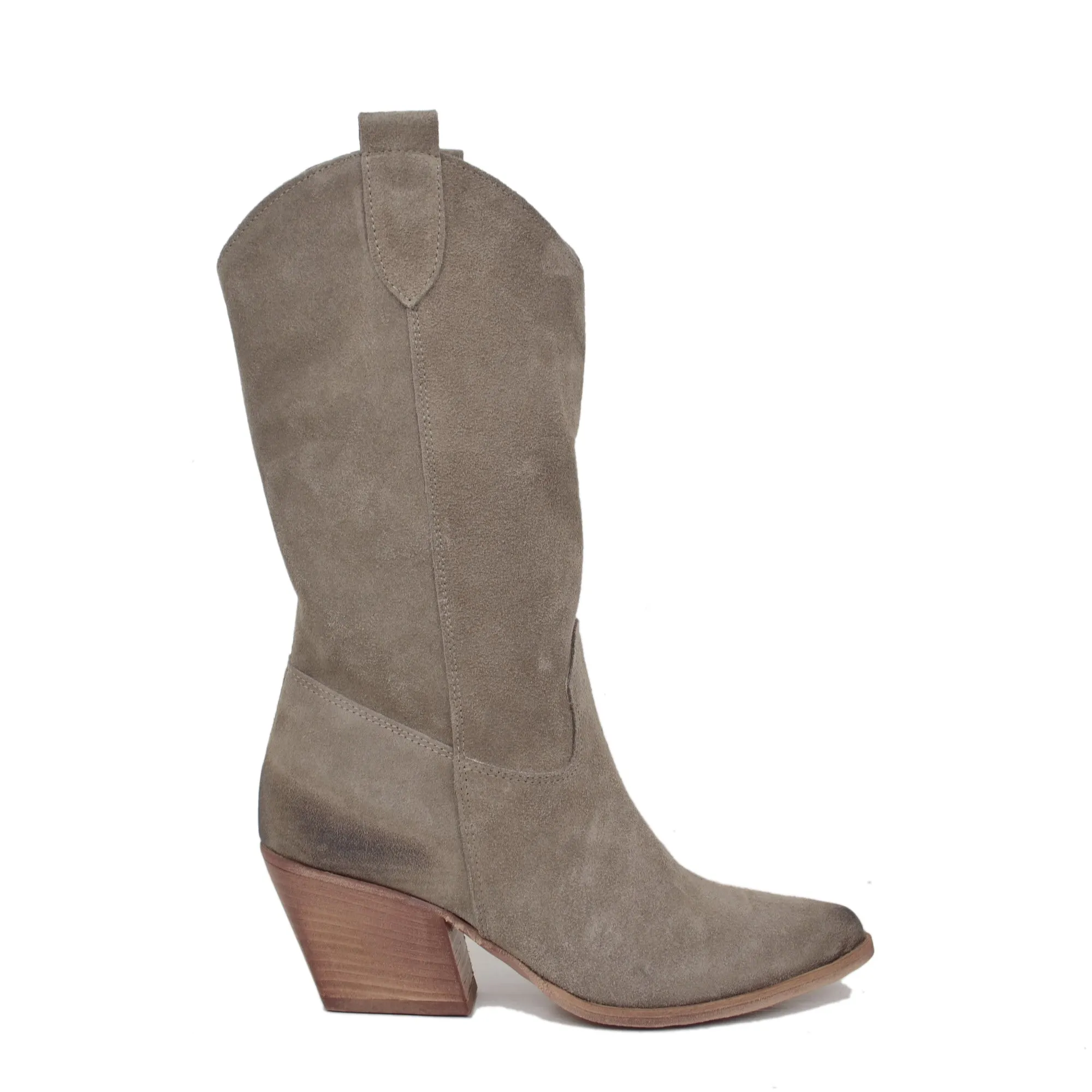 Stivali Texani Donna in Pelle Scamosciata Taupe Made in Italy